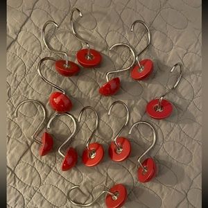 12 Piece Red & Silver Shower Curtain Hooks